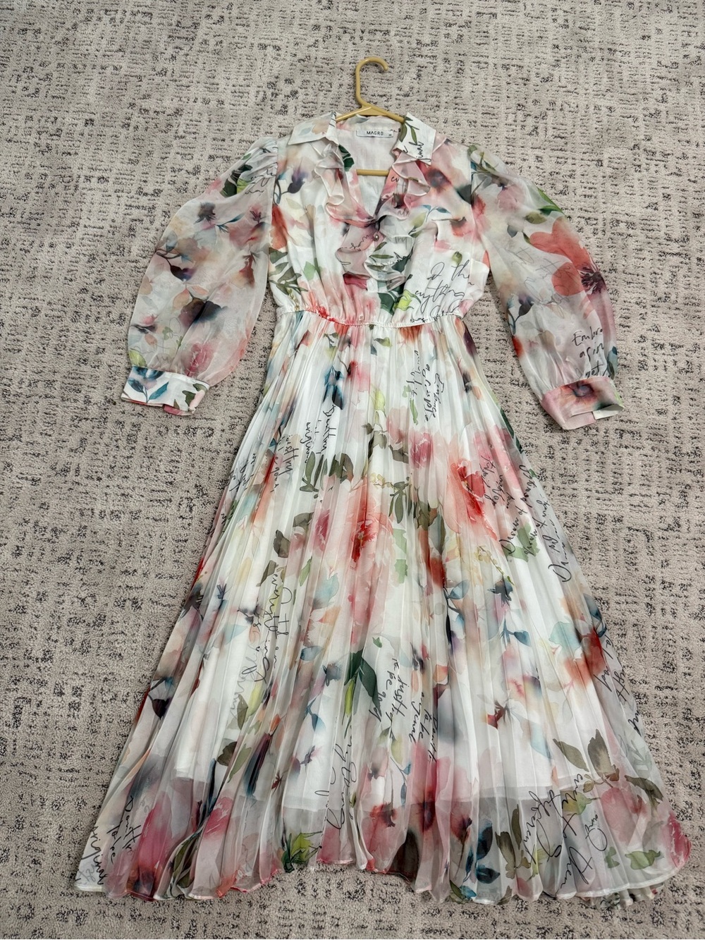 Sheer Floral Ruffle Midi Dress in Multicolor by